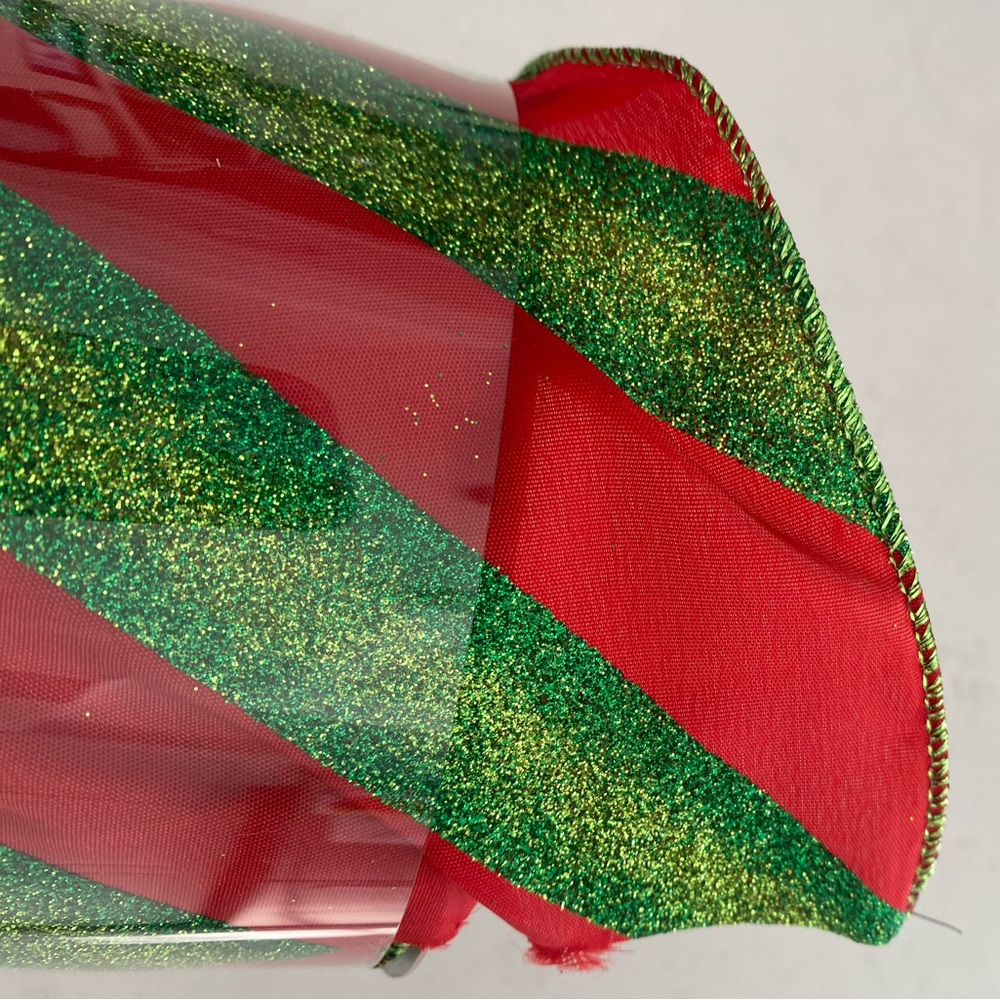 Red and Green Glitter Wired Ribbon (5” x 25 yards)